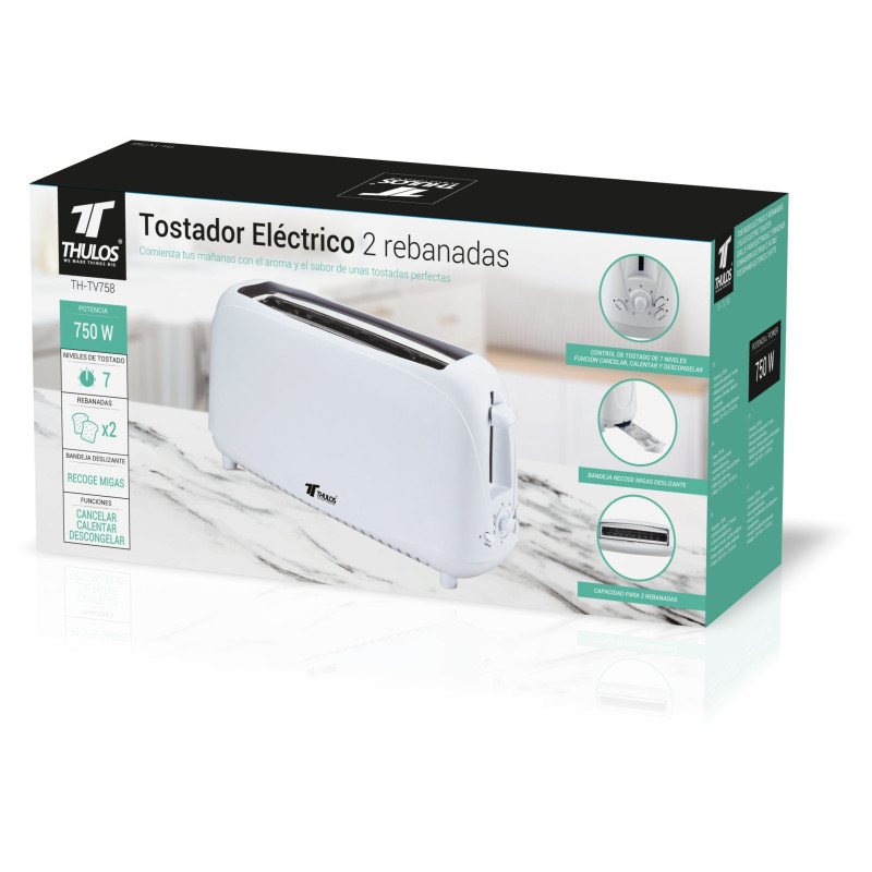 Electric Toaster 2 slices, 7 toasting levels, 750W