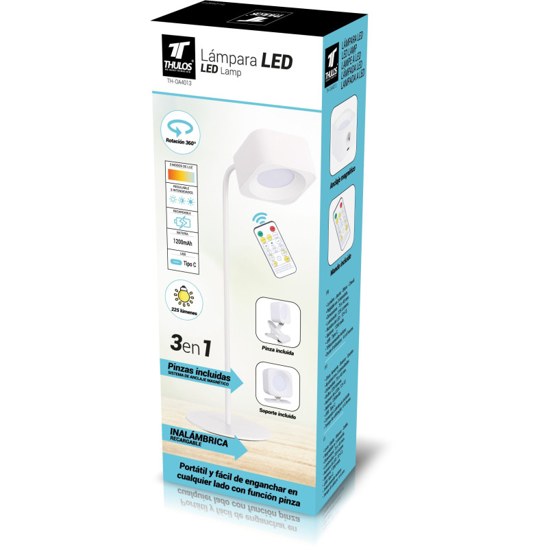 Lámpara LED 3 en 1: con pie, clip y con soporte. THULOS TH-OA4013 Thulos Inicio TH-OA4013