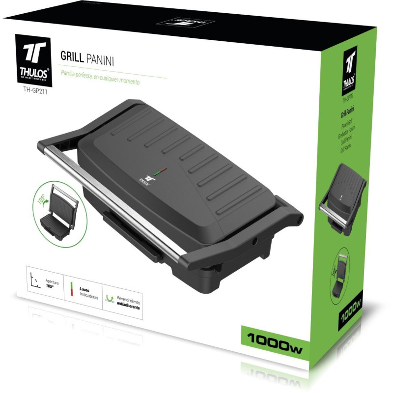 Grill Panini com revestimento antiaderente, 1000W, abertura de 105º...