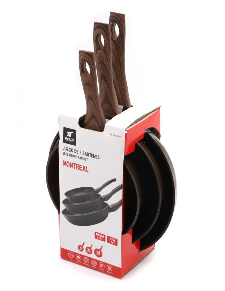 Juego de 3 sartenes de aluminio forjado: Ø20, Ø24 Y Ø28 CM, aptas para todo tipo de cocinas, mango souft-touch Thulos Inicio ...