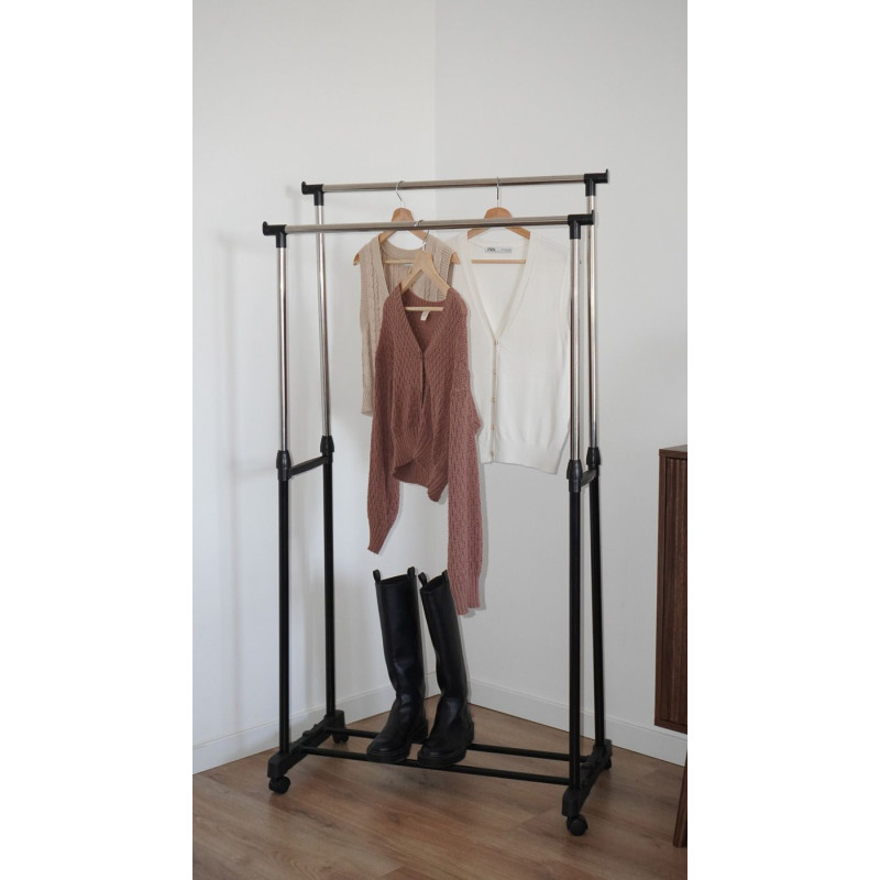 Two-Tier Clothes Rack with Wheels – Lightweight & Easy to Assemble....