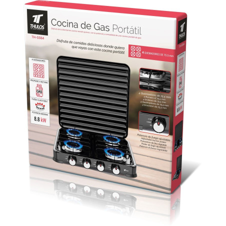 Portable gas stove, 4 burners, compact and lightweight. THULOS TH-GS64
