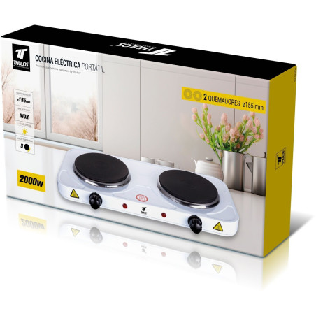Portable electric cooker, 2 burners, 5 temperature settings. THULOS...