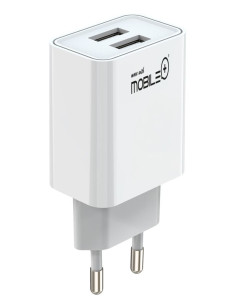 Carregador duplo USB-A (3.1 A, 2 portas, branco ou preto). MOBILE+ ...