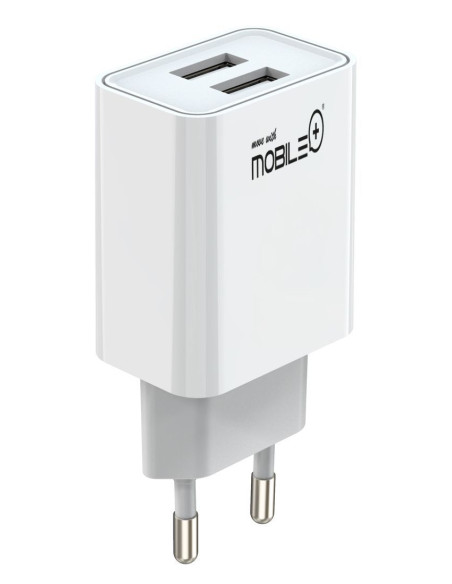 Dual USB-A Wall Charger (3.1 A, 2 Ports, White or Black). MOBILE+ M...