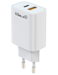 Cargador rápido 2 puertos USB-C y USB-A. PD+QC 20W. MOBILE+ MB-1051 Mobile+ Inicio MB-1051