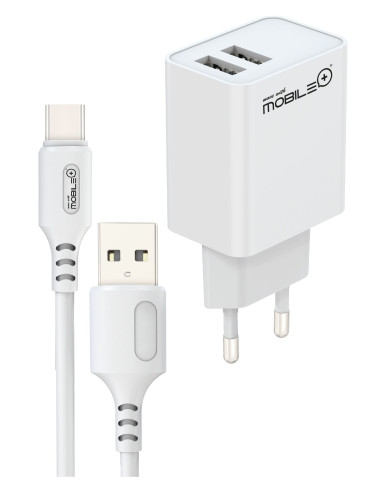 Dual USB-A 15.5W Wall Charger + USB-A to USB-C Cable · MOBILE+ MB-1056