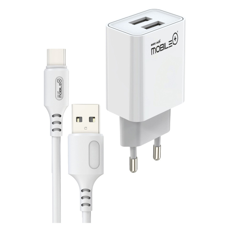 Dual USB-A 3.1A Charger with USB-A to USB-C Cable · MOBILE+ MB-1058
