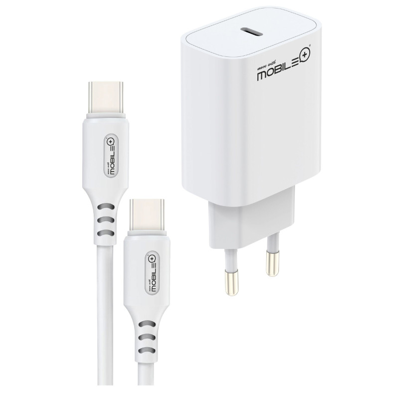 Fast USB-C PD 25 W Charger + USB-C to USB-C Cable (60 W). MOBILE+ M...