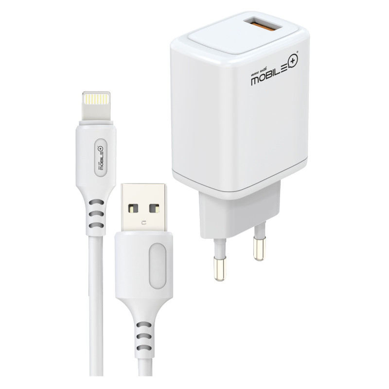 Carregador Q.C. 3.0 USB-A + CABO USB-A PARA LIGHTNING. MOBILE+ MB-1063