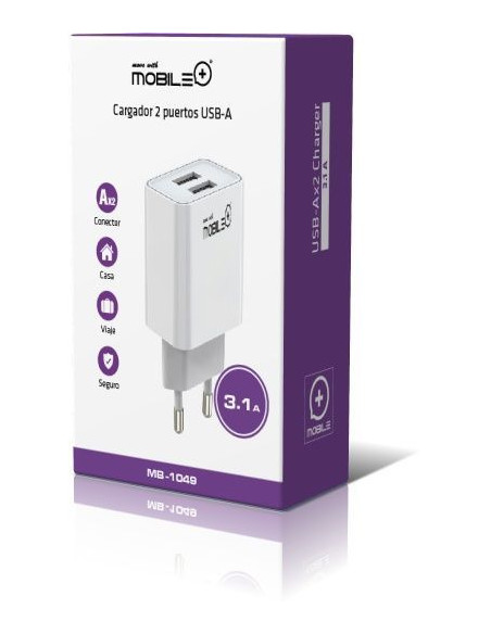 Cargador 2 puertos USB-A, 3.1A. MOBILE+ MB-1049 Mobile+ Inicio MB-1049