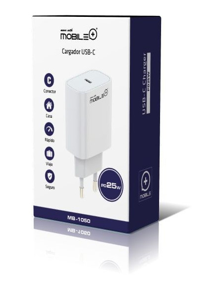 Carregador rápido USB-C, PD25W. MOBILE+ MB-1050