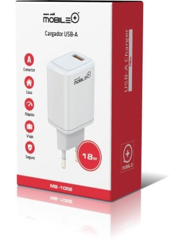 Carregador rápido USB-A, QC3.0, 18 W. MOBILE+ MB-1052