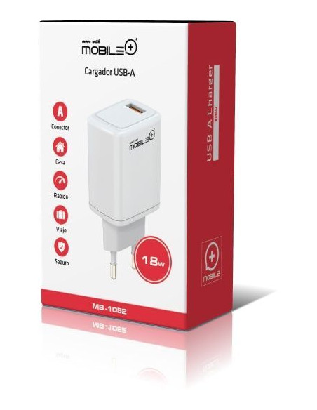 Carregador rápido USB-A, QC3.0, 18 W. MOBILE+ MB-1052