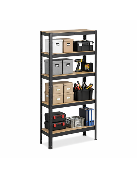 5-tier metal shelving unit, black finish, 75 x 30 x 150 cm, 175 kg ...