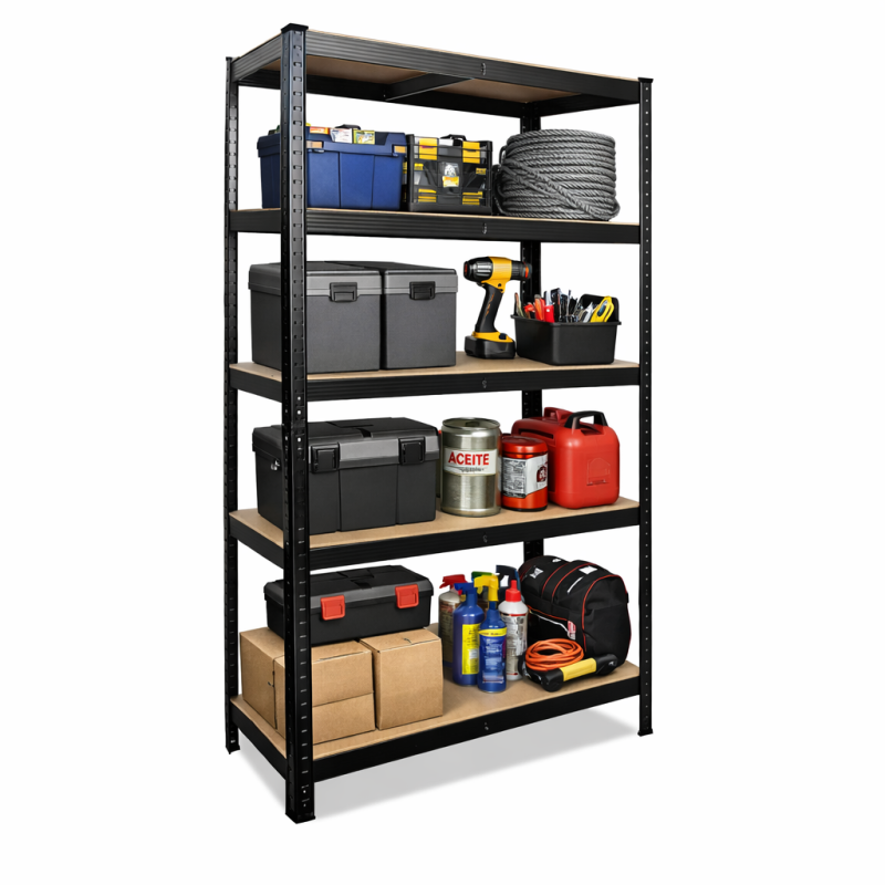 5-tier metal shelving unit, 90 × 40 × 180 cm, black finish, 175 kg ...