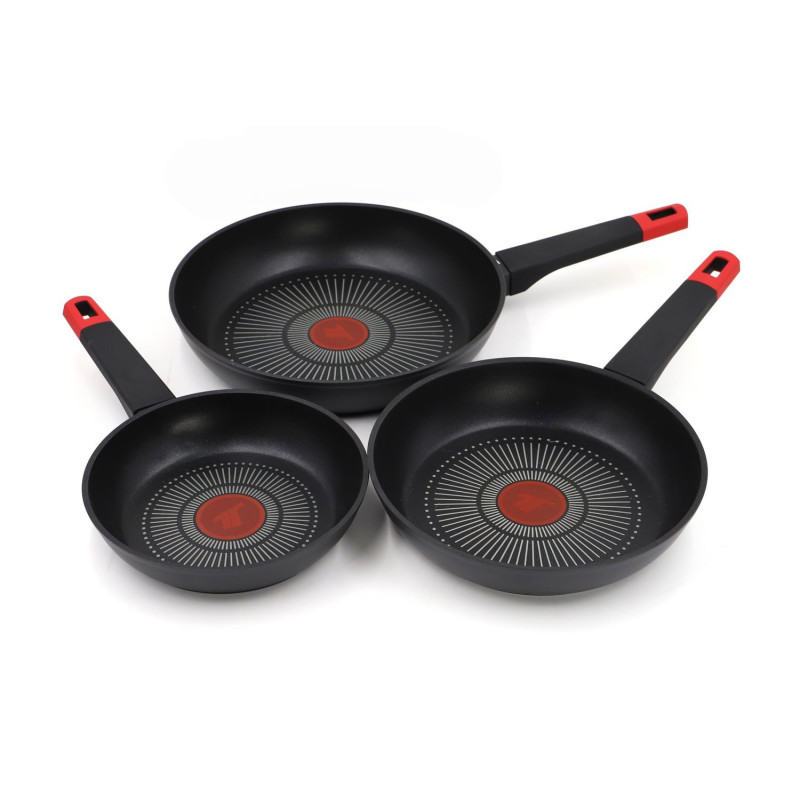 Juego de 3 sartenes: 20x4.5 cm | 24x5 cm | 28x5.5 cm., con indicador de temperatura RED DOT Thulos Inicio TH-FPS351