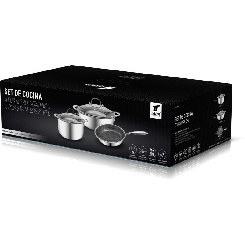 Conjunto de Cozinha de 5 Peças em Aço Inoxidável: Frigideira Ø24 cm...