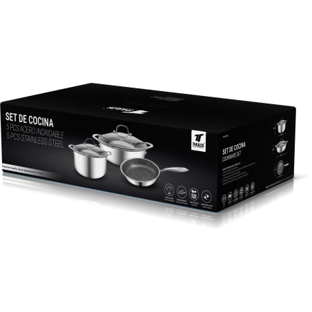 Conjunto de Cozinha de 5 Peças em Aço Inoxidável: Frigideira Ø24 cm...