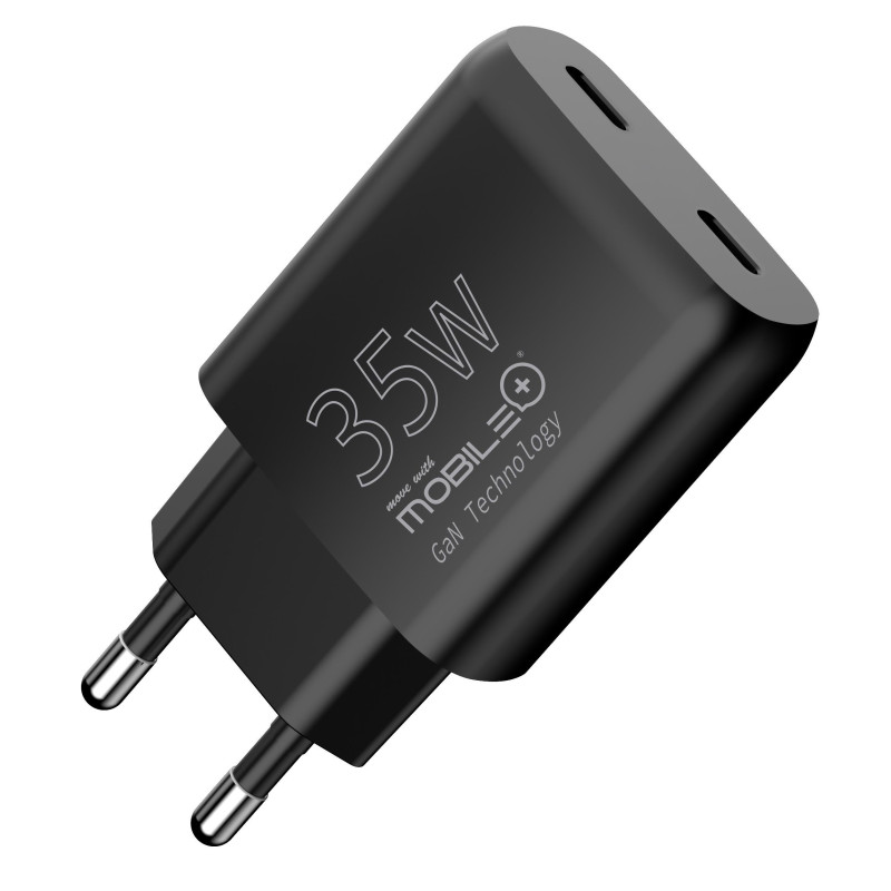 Cargador Doble USB-C 35W con Tecnología GaN. MOBILE+ MB-1066