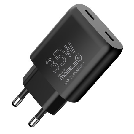 Cargador Doble USB-C 35W con Tecnología GaN. MOBILE+ MB-1066