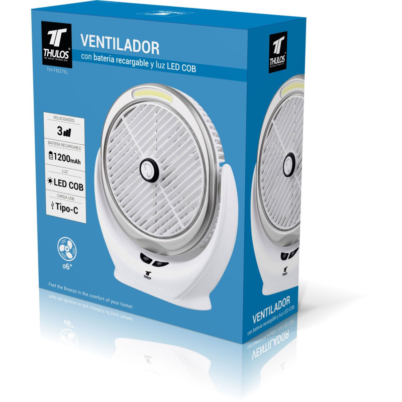 Ventoinha de ø6", bateria recarregável e luz LED COB. THULOS TH-FN376L