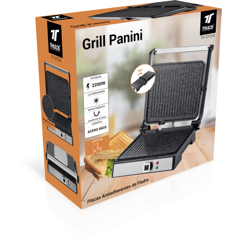 Grill Panini, placas antiaderentes, abertura 90º e 180º, 2200W. THU...