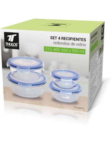 Set of 4 Glass Food Containers THULOS – Airtight Meal Prep Boxes, O...