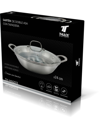 Sartén de doble asa con tapadera de cristal | acero inoxidable | 4 tamaños disponibles: Ø24, Ø28, Ø30 y Ø32 cm.